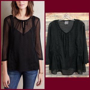 Anthropologie Vanessa Virginia Black Manette Clipdot Sheer Top (L/10)